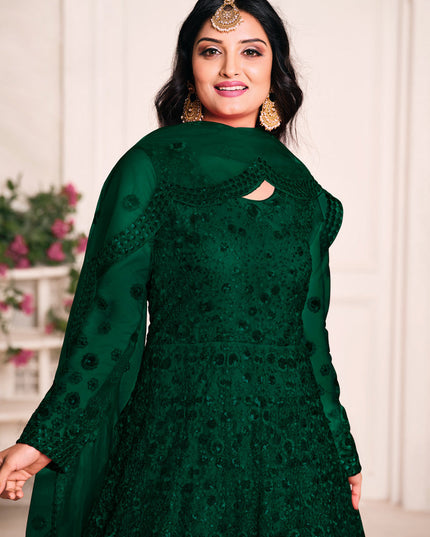 Ravishing Bottle Green Net Sequined Designer Anarkali Suit