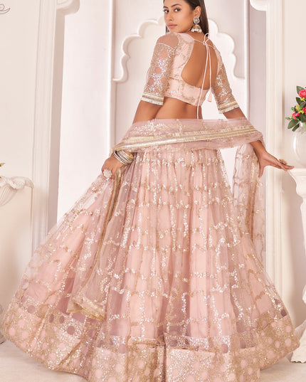 Blush Pink Net Embroidered Lehenga Choli