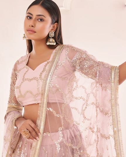 Blush Pink Net Embroidered Lehenga Choli