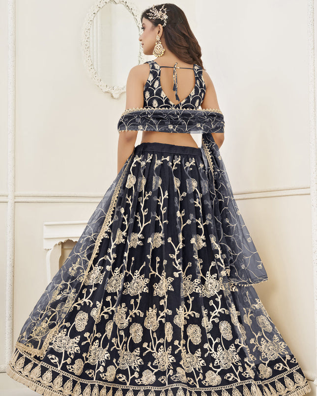 Black Net Embroidered Lehenga Choli