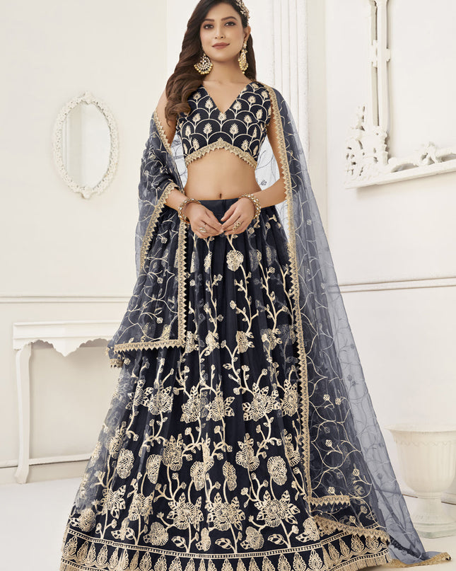 Black Net Embroidered Lehenga Choli