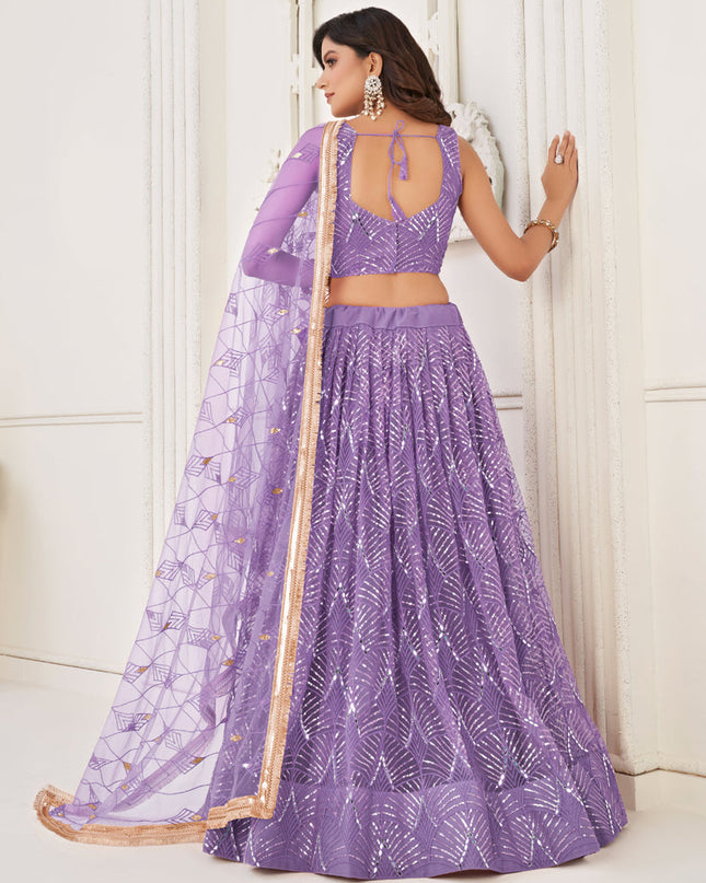 Lilac Purple Net Embroidered Lehenga Choli
