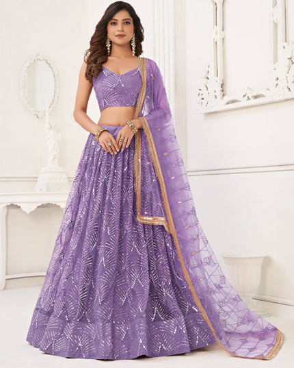 Lilac Purple Net Embroidered Lehenga Choli