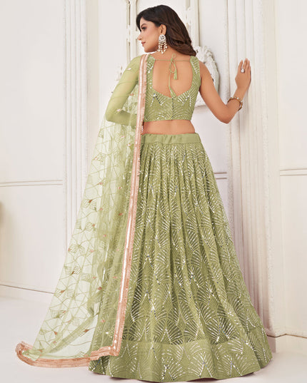 Sage Green Net Embroidered Lehenga Choli