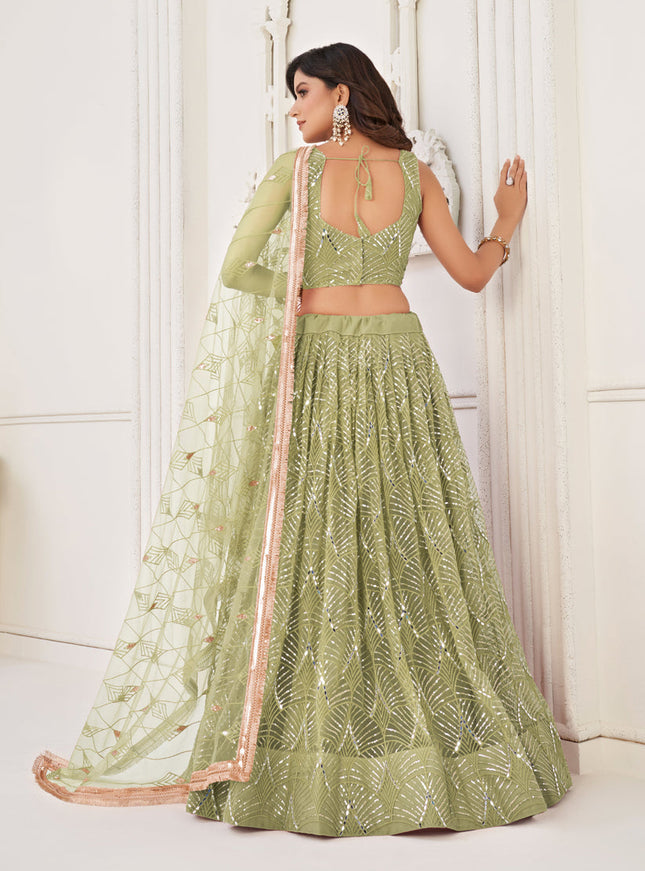 Sage Green Net Embroidered Lehenga Choli