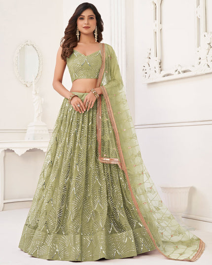 Sage Green Net Embroidered Lehenga Choli