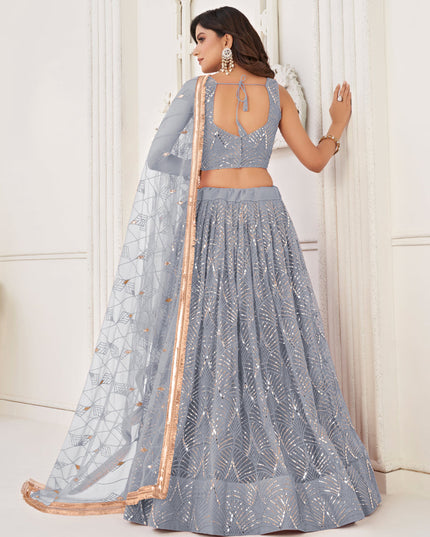 Smoke Grey Net Embroidered Lehenga Choli