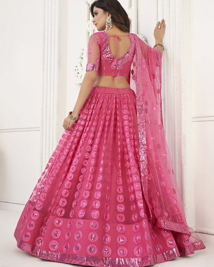 Punch Pink Butterfly Net Designer Lehenga Choli Set