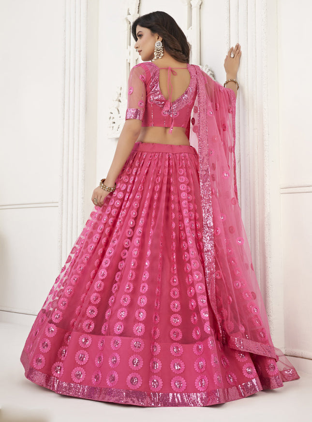 Punch Pink Butterfly Net Designer Lehenga Choli Set