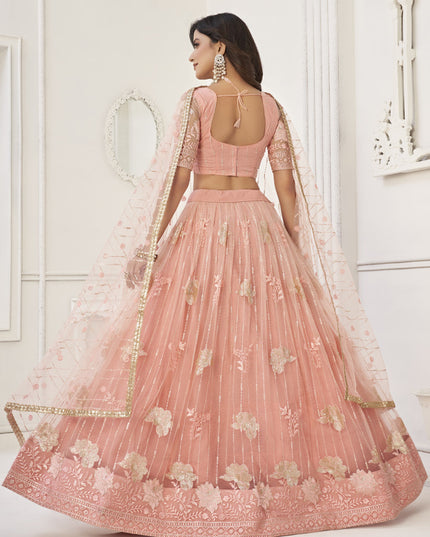 Peach Butterfly Net Designer Lehenga Choli Set