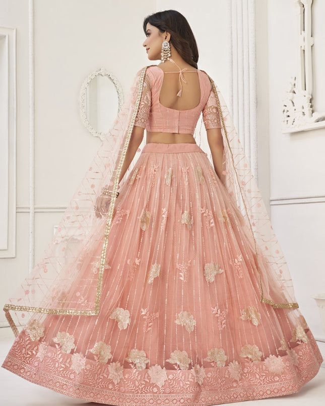 Peach Butterfly Net Designer Lehenga Choli Set