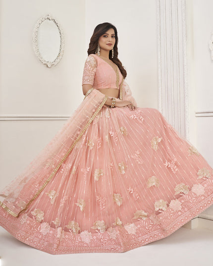 Peach Butterfly Net Designer Lehenga Choli Set