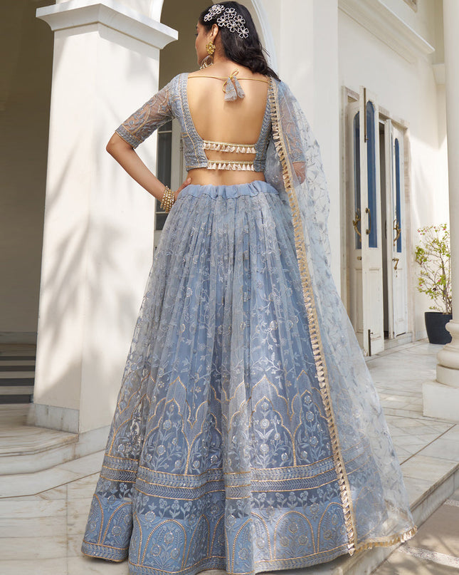 Livid Blue Net Embroidered Lehenga Choli Set