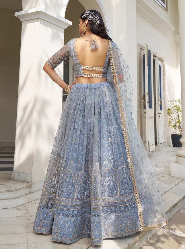 Livid Blue Net Embroidered Lehenga Choli Set