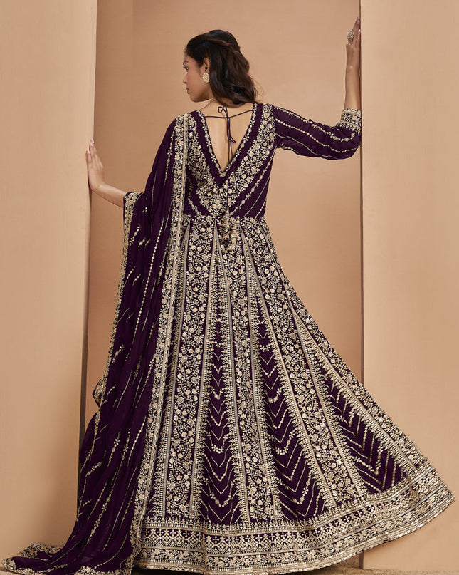 violet faux georgette heavy embroidered anarkali suit