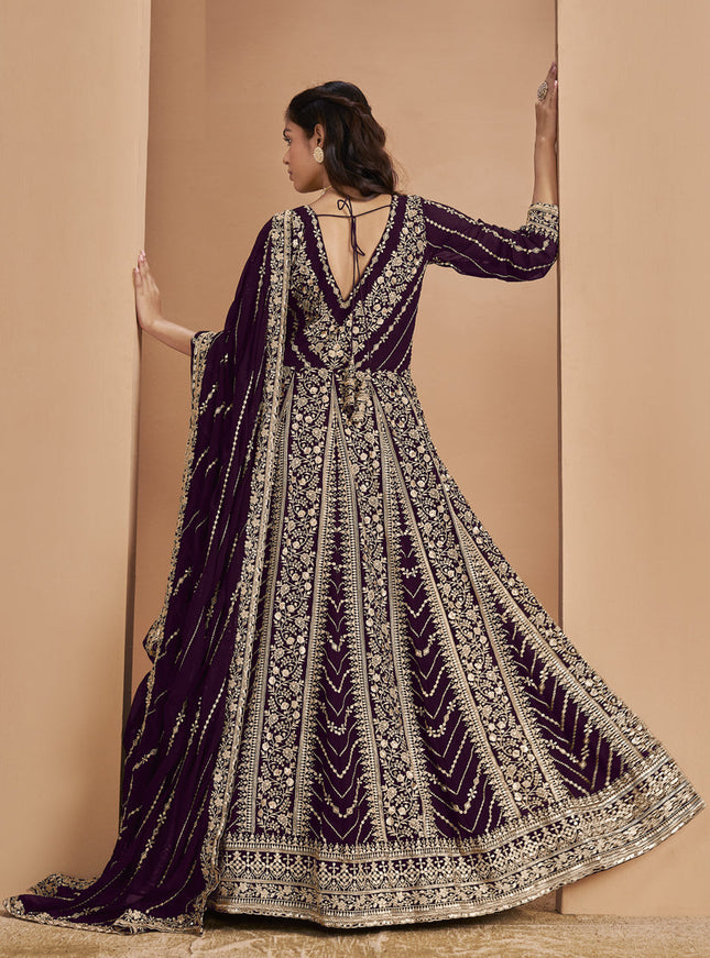 violet faux georgette heavy embroidered anarkali suit