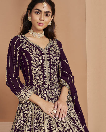violet faux georgette heavy embroidered anarkali suit