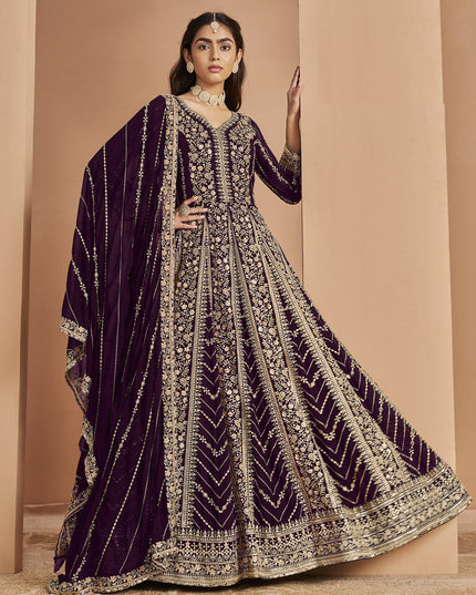 violet faux georgette heavy embroidered anarkali suit