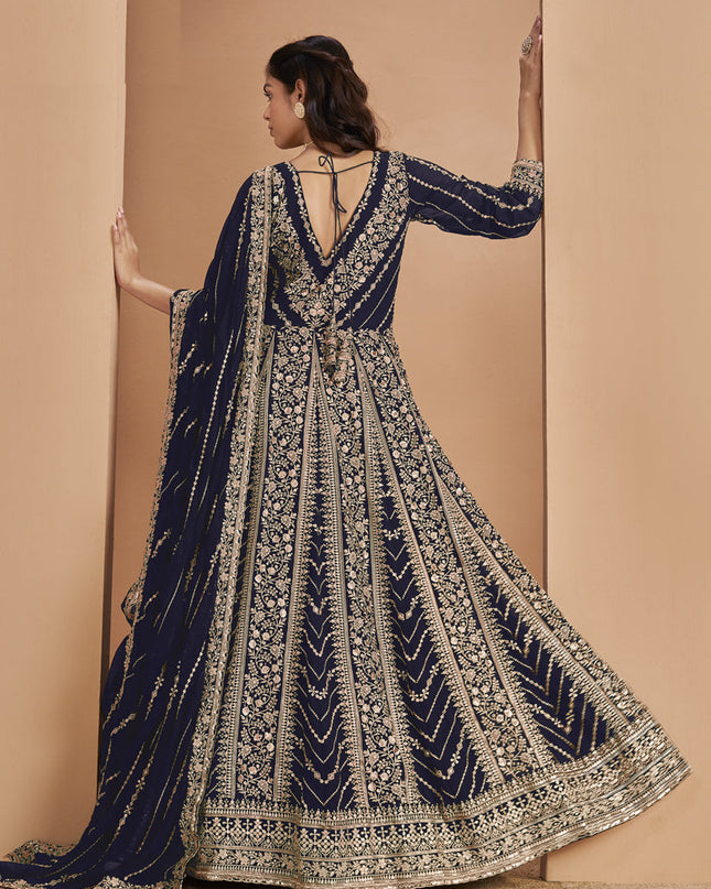 navy blue faux georgette heavy embroidered anarkali suit