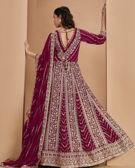 raspberry faux georgette heavy embroidered anarkali suit