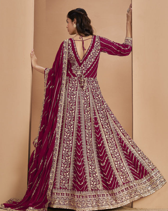 raspberry faux georgette heavy embroidered anarkali suit