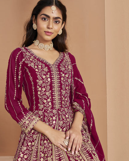 raspberry faux georgette heavy embroidered anarkali suit