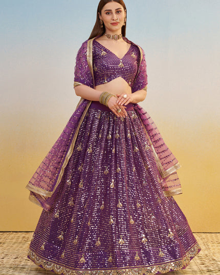 Outstanding Wine Net Designer Embroidered Lehenga Choli Set