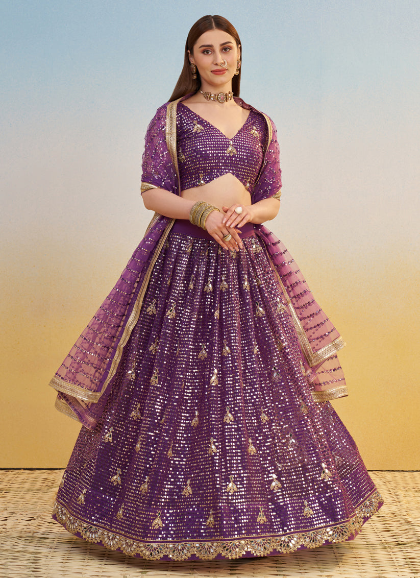 Outstanding Wine Net Designer Embroidered Lehenga Choli Set