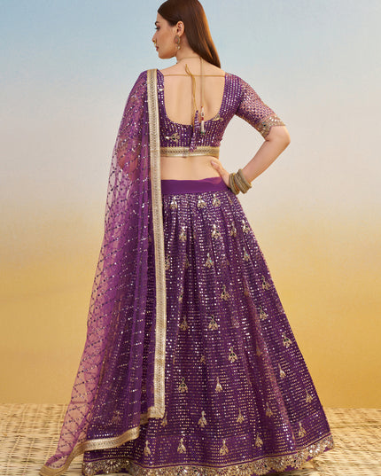 Outstanding Wine Net Designer Embroidered Lehenga Choli Set