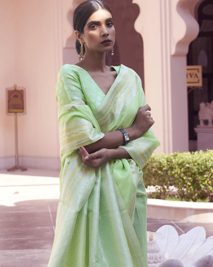 Pista Green Pure Linen Woven Saree