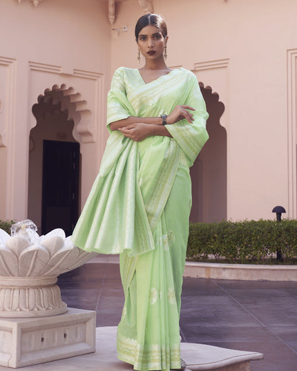 Pista Green Pure Linen Woven Saree