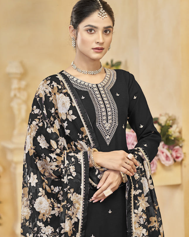 black roman silk embroidered readymade palazzo suit