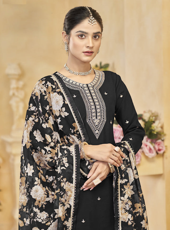 black roman silk embroidered readymade palazzo suit
