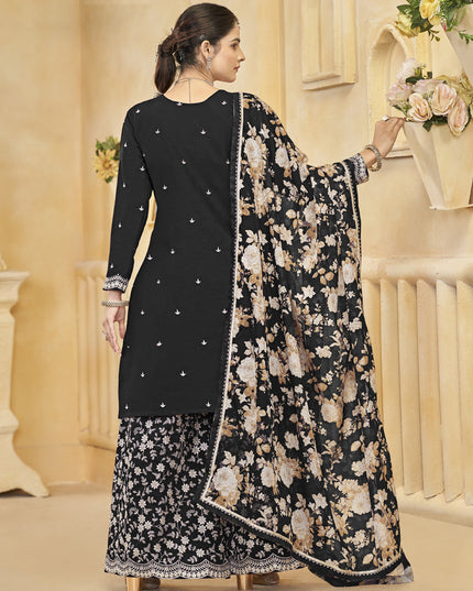 black roman silk embroidered readymade palazzo suit
