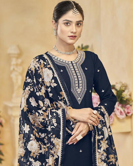 midnight blue roman silk embroidered readymade palazzo suit