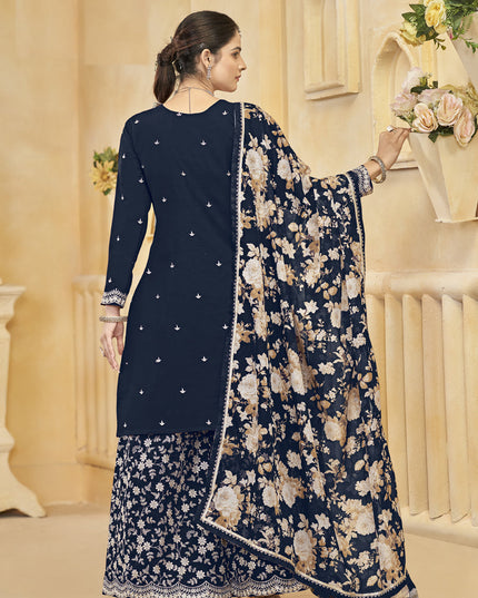 midnight blue roman silk embroidered readymade palazzo suit