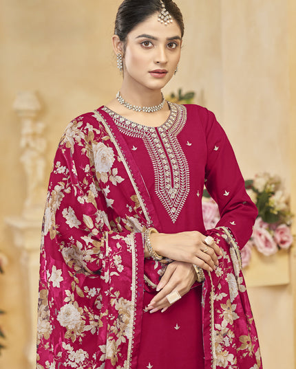 pink roman silk embroidered readymade palazzo suit