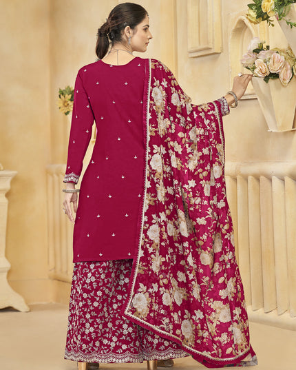 pink roman silk embroidered readymade palazzo suit