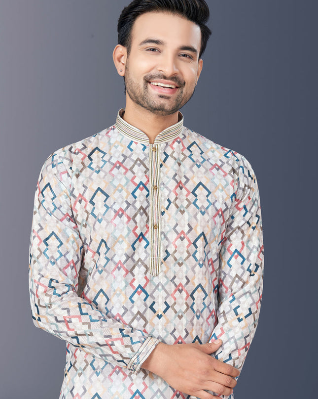 Multicolor Rayon Lucknowi Mens Kurta Pajama Set