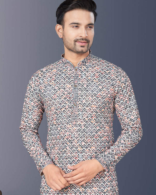 Multicolor Rayon Lucknowi Mens Kurta Pajama Set