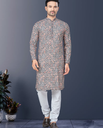 Multicolor Rayon Lucknowi Mens Kurta Pajama Set