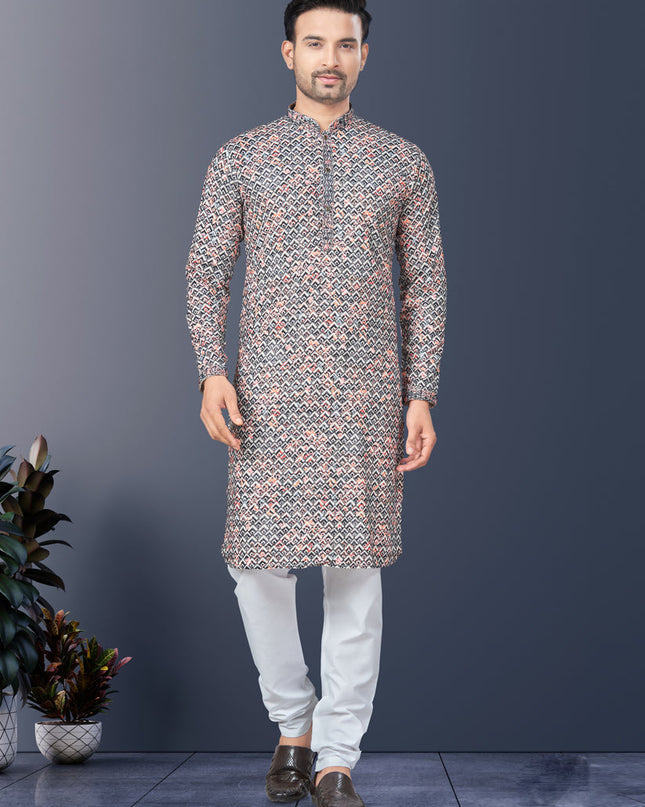 Multicolor Rayon Lucknowi Mens Kurta Pajama Set