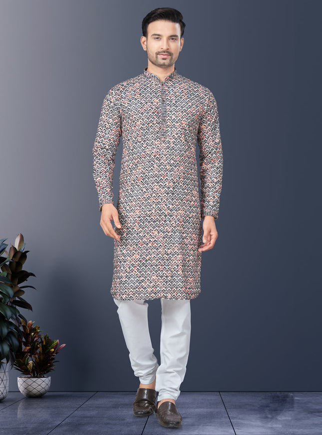 Multicolor Rayon Lucknowi Mens Kurta Pajama Set
