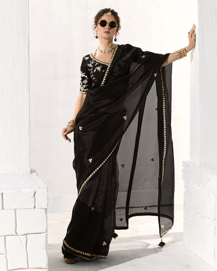 Pretty Black Tissue Embroidered Designer Wedding Saree