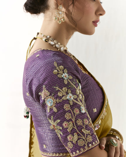 Glamorous Maize Yellow Tissue Embroidered Designer Wedding Saree