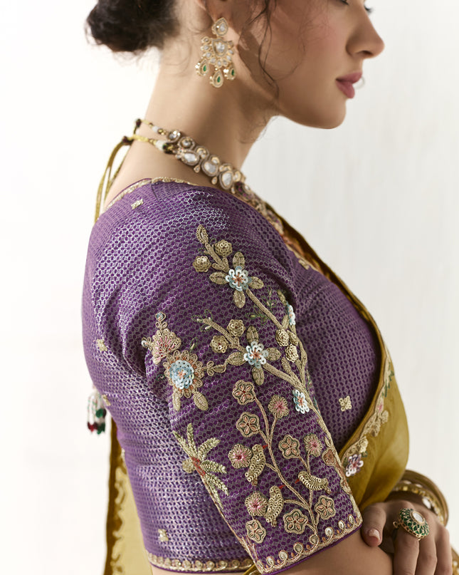 Glamorous Maize Yellow Tissue Embroidered Designer Wedding Saree