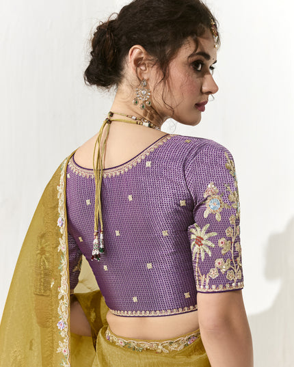 Glamorous Maize Yellow Tissue Embroidered Designer Wedding Saree