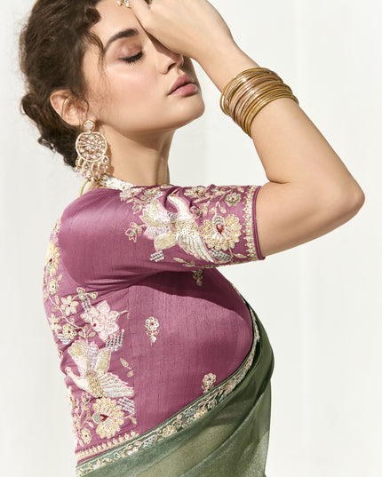 Marvelous Mint Green Tissue Embroidered Designer Wedding Saree