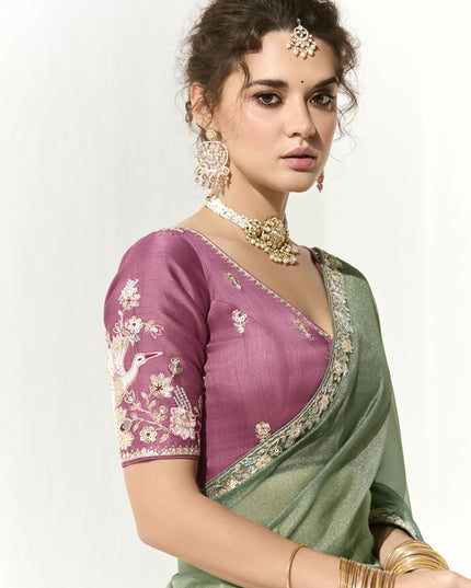 Marvelous Mint Green Tissue Embroidered Designer Wedding Saree