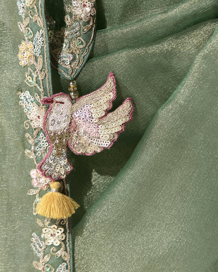 Marvelous Mint Green Tissue Embroidered Designer Wedding Saree